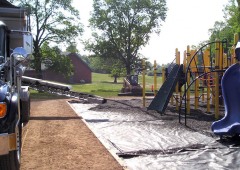 Ultra Stone Slinger placing P-stone around playground structure